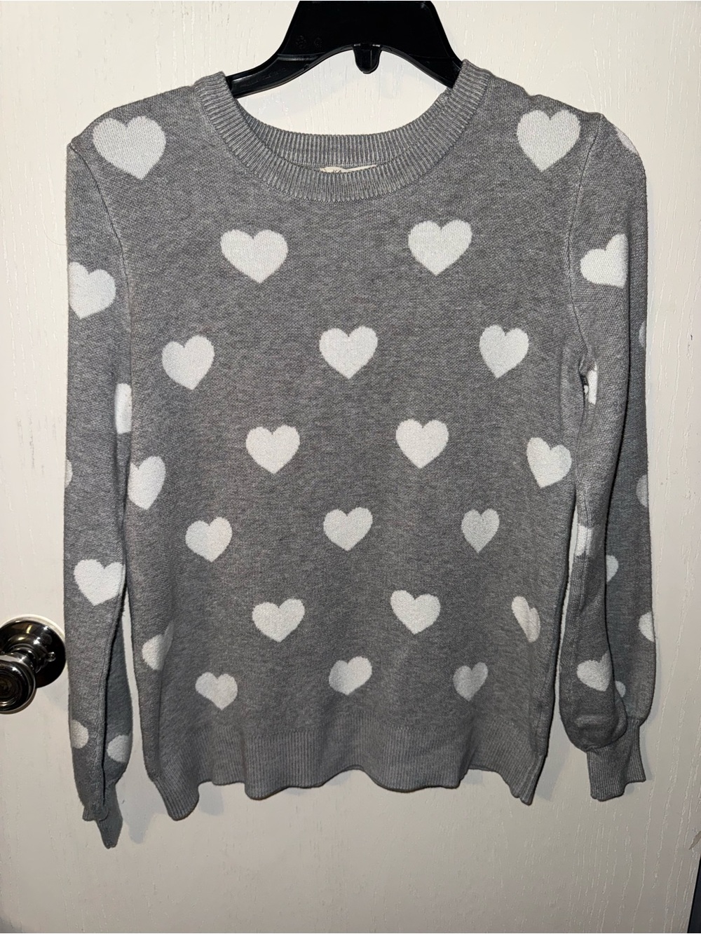 Marled Women’s Gray Heart Print Crewneck Sweater